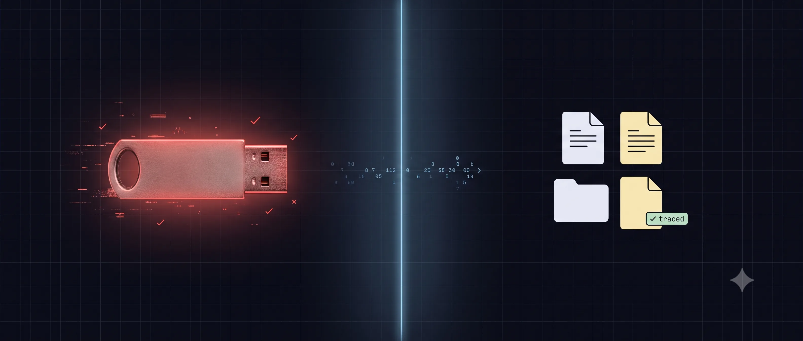 SAINE, sas de décontamination USB : une zone hostile à gauche, une frontière, un réseau de confiance à droite